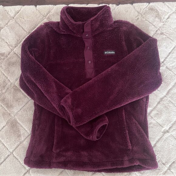 Columbia Cloudy Day Half Snap Women's Large Fleece Burgundy Purple Winter - Picture 1 of 10